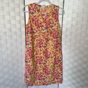 J Jill 100% Linen Sleeveless Shift Dress Floral Size XS